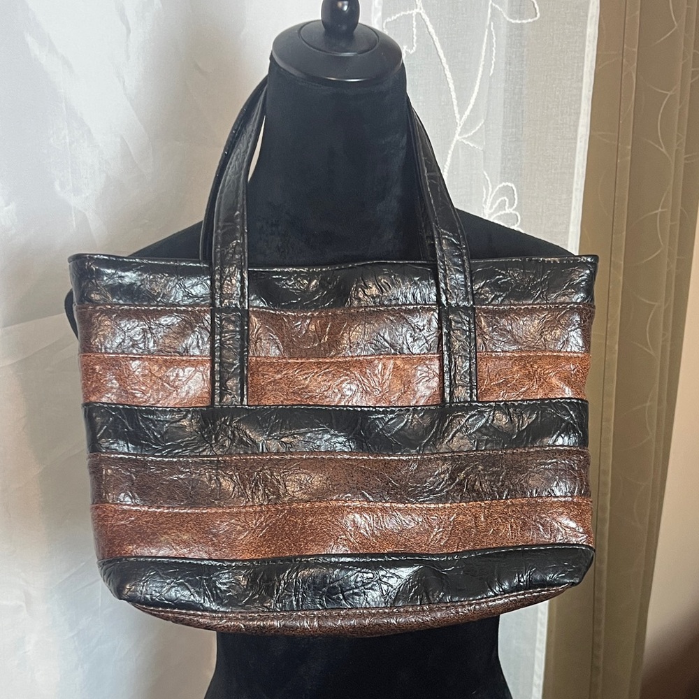 Chic Black and Brown Striped Tote Bag